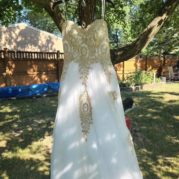 Say yes to the dress Dresses & Skirts - White and Gold Prom Dress, Size 13